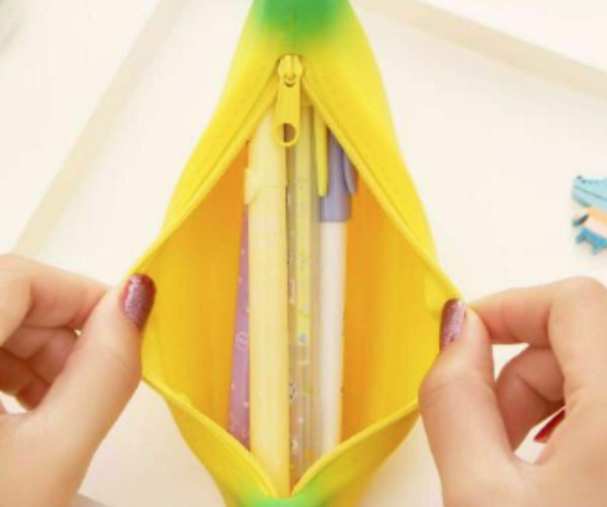 1pc Yellow Banana Silicone Pencil Case Kids Gift Fruit Pen Bags Children Purs...