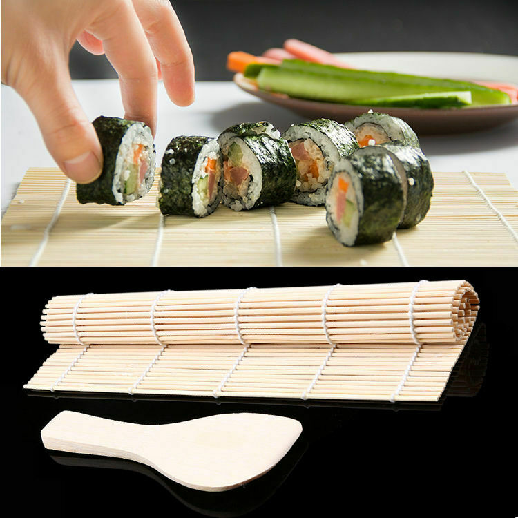 Bamboo Japanese Sushi Mat Rolling Maker With Rice Paddle Makisu DIY Cooking Tool