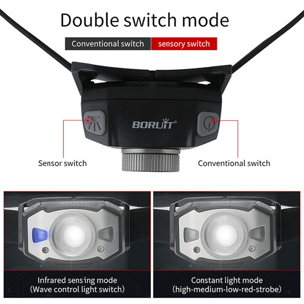 Head Torch Light Hands-free Luminous Lamp White & Red LED CAMPING Nui