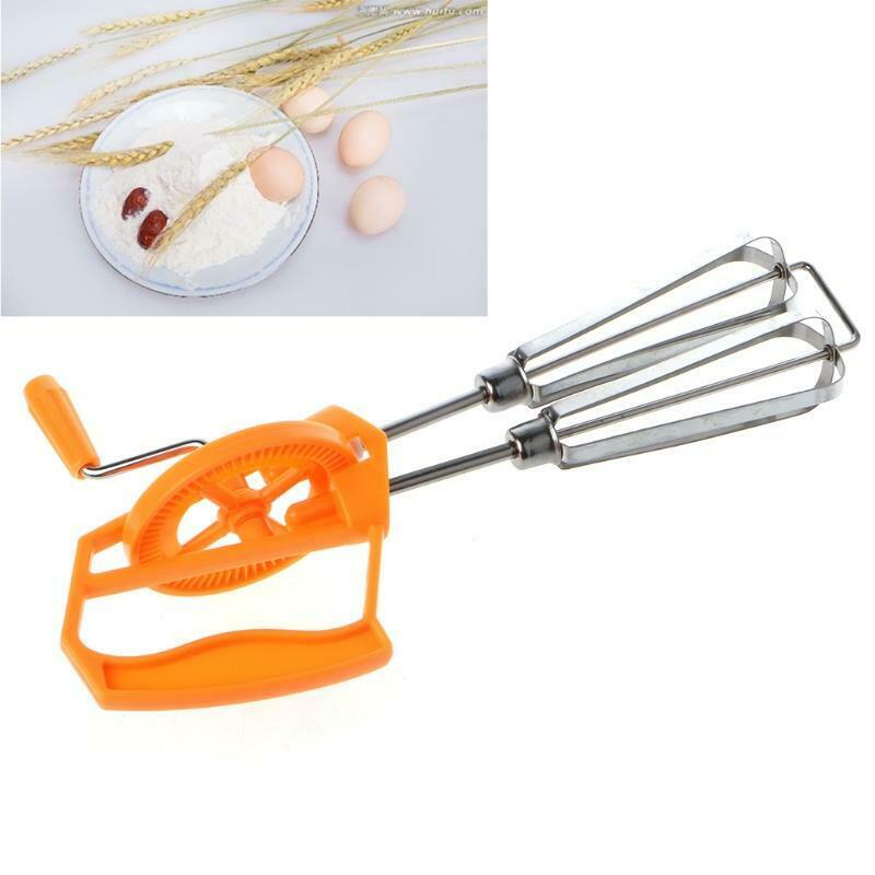 Rotary Hand Whisk Egg Beater Mixer Stainless Steel Manual Shaker Kitchen Blender