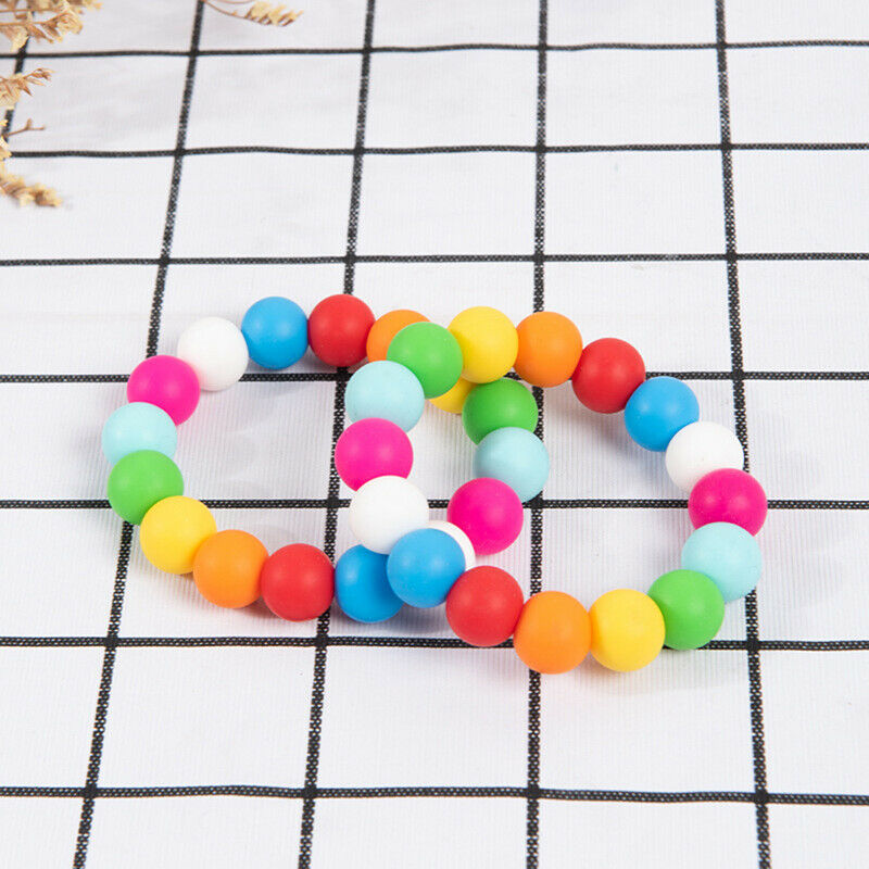 Rainbow Silicone Teething Bracelet Baby Teether Nursing Chew Beads Rattles Toys