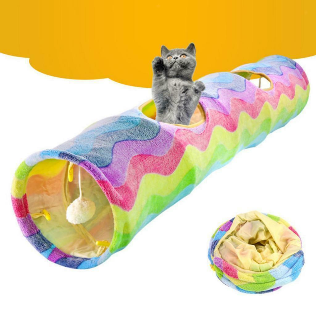 Collapsible Rainbow Cat Crinkle Play Tunnel Tube Pet Entertainment Toys