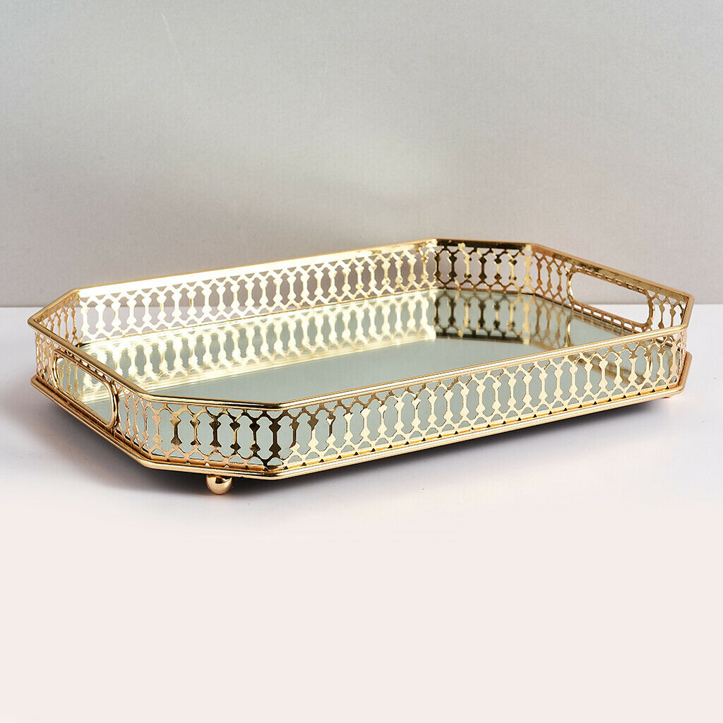 Vanity Tray with Eight Corner Metal for Dresser Bedroom Countertop Organizer