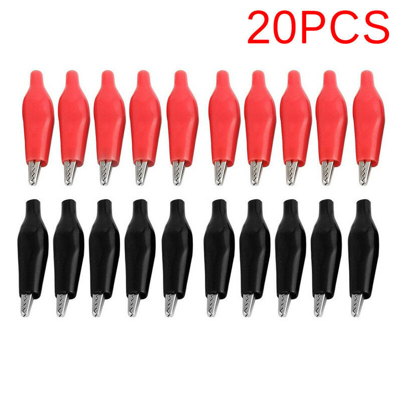 20Pcs Black Red Soft Plastic Coated Testing Probe Alligator Clip Power Clip SJ