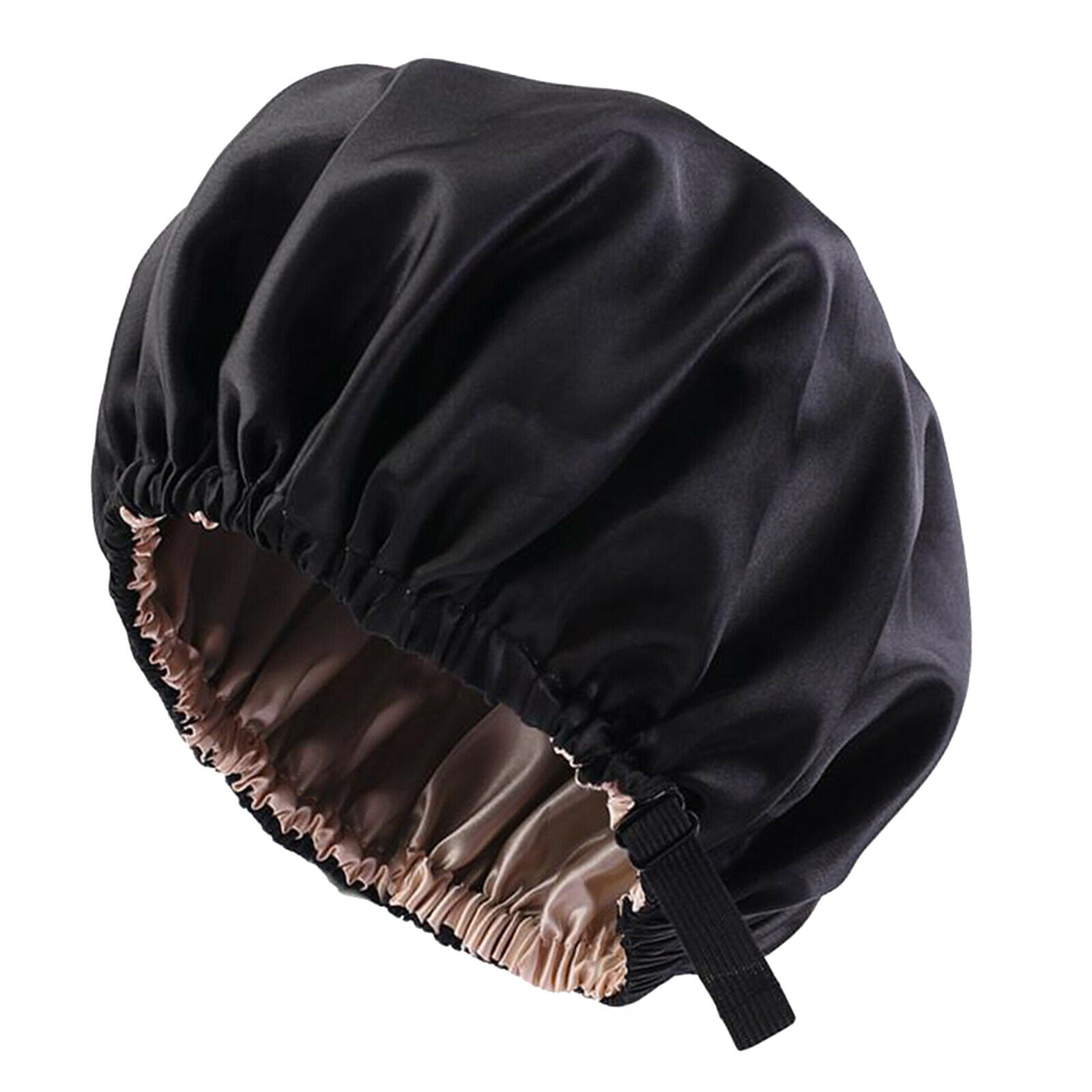 Satin Silk Bonnet Night Sleeping   Hat For Curly Natural Hair Black 14.17"