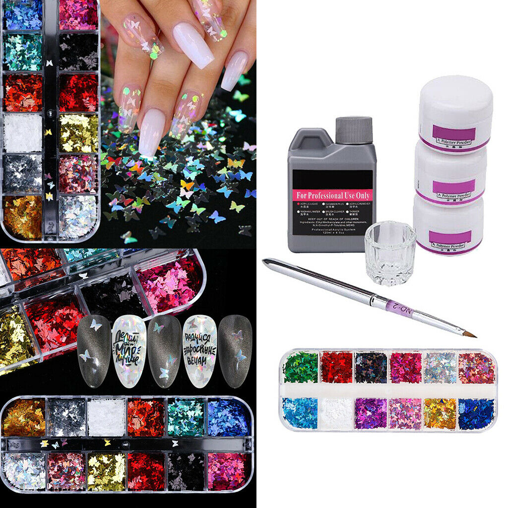 Nail Art Kit Acrylic Powder 120ml Liquid Nail Paillettes Manicure Supplies