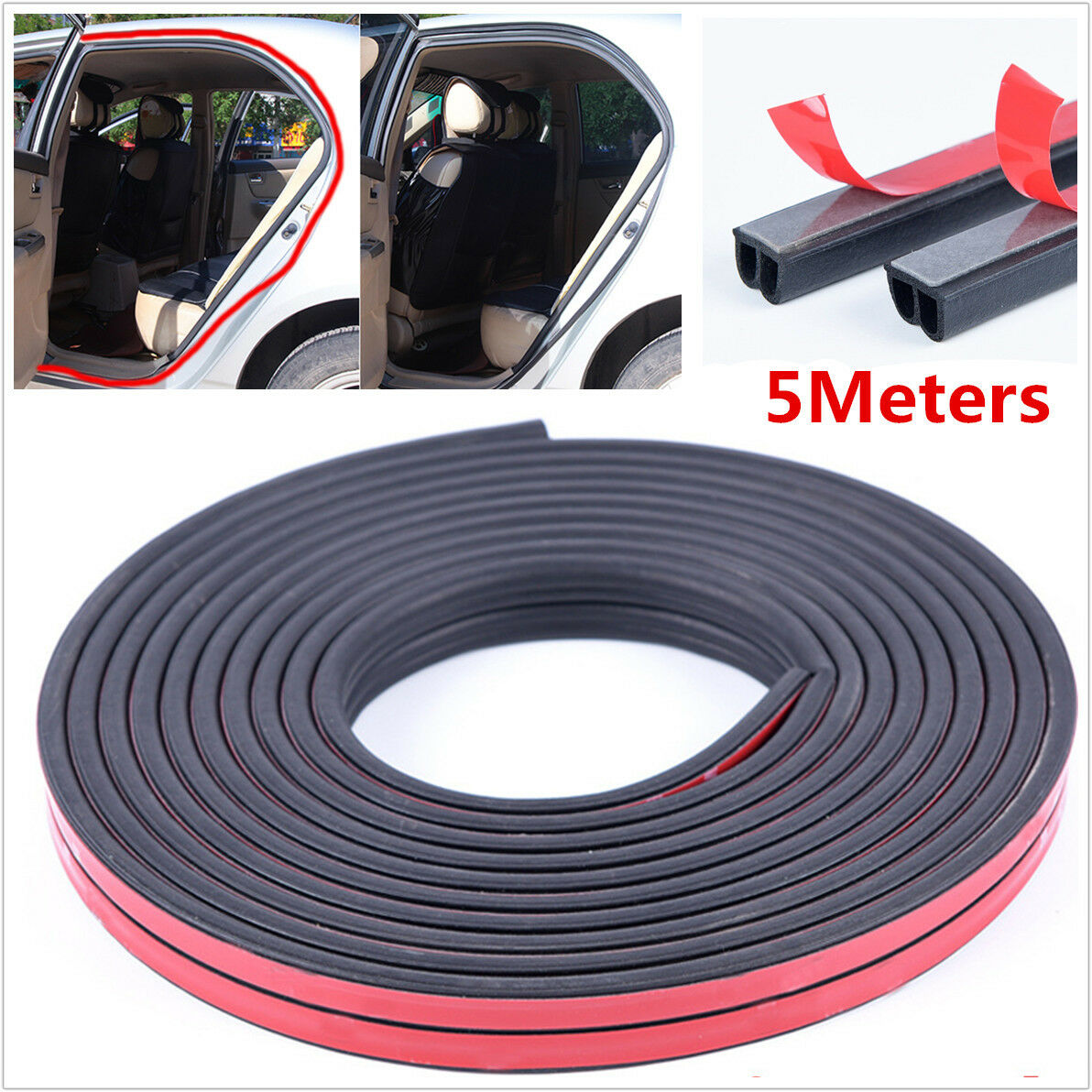 Universal 5M B Type Car Door Edge Trim Rubber Seal Strip Anti-dust Weatherstrip