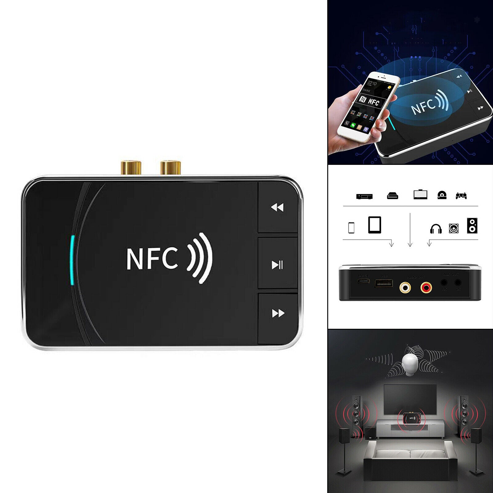 Bluetooth 5.0 Receiver Transmitter FM Stereo Adapter Home Sound System