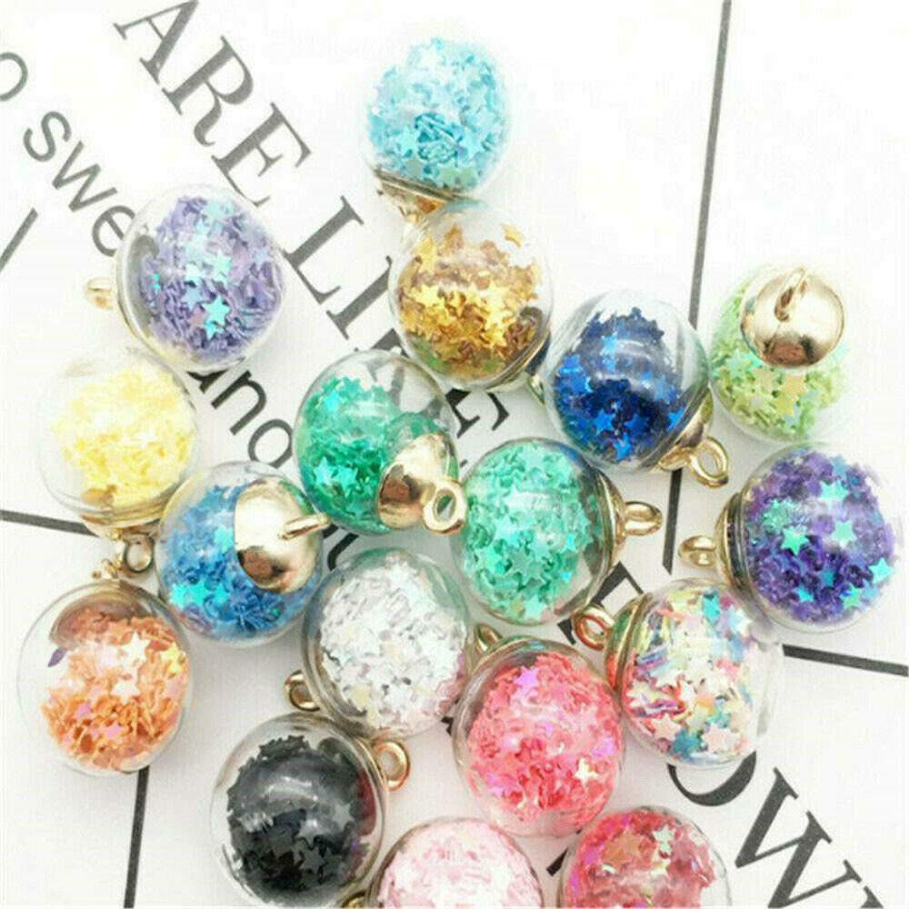20*Round Transparent Confetti Glass Ball Pendant for Necklace Jewelry Making.