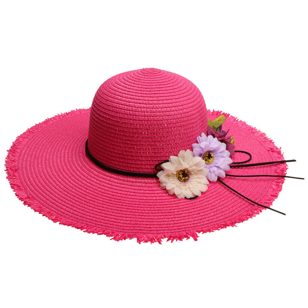 Summer Fashion Women's Wide Brim Straw Soft Hat Beach Sun Hat UPF50+ Rose