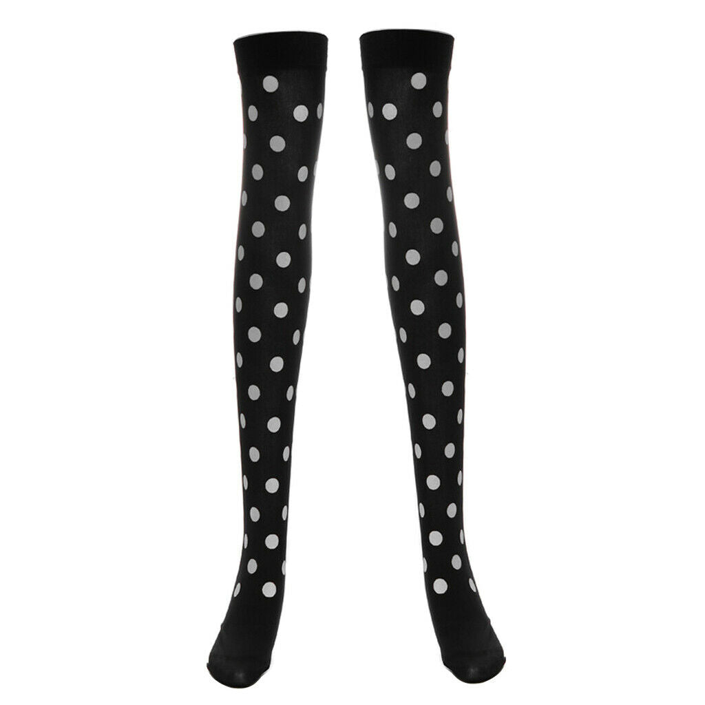 Women Halloween Thigh High Long Stockings Over Knee Costume White Dot