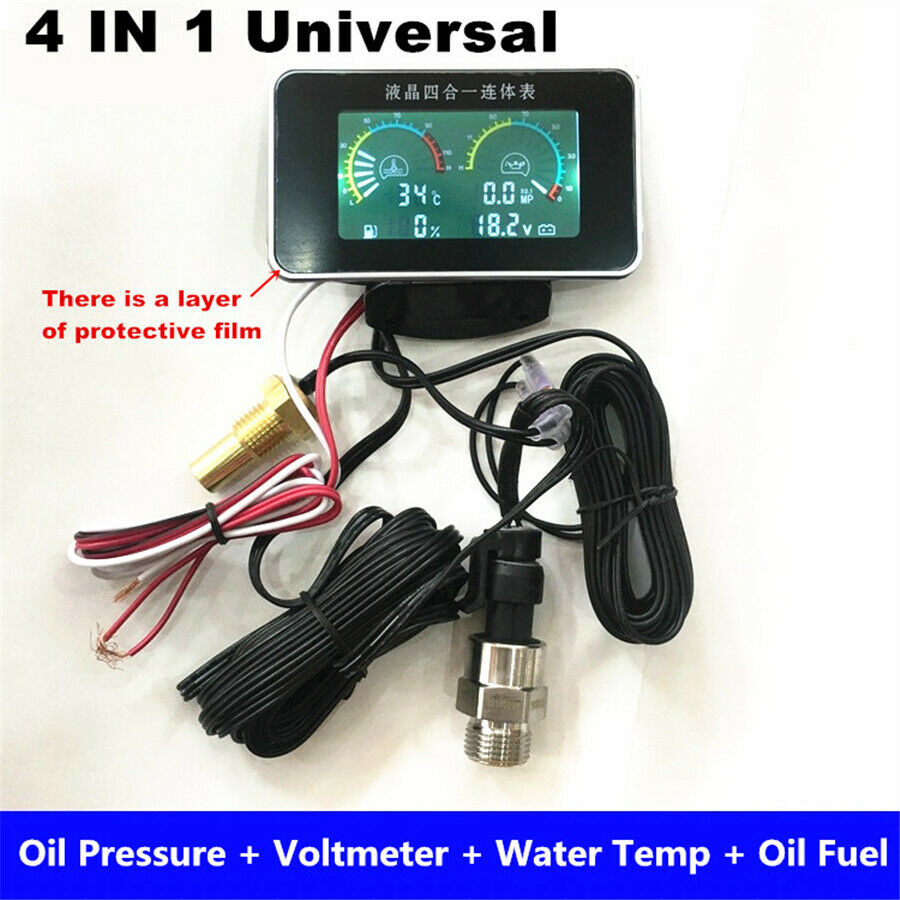 12V/24V 4In1 LCD Car Oil Pressure/Voltmeter /Water Temperature Gauge Fuel Meter