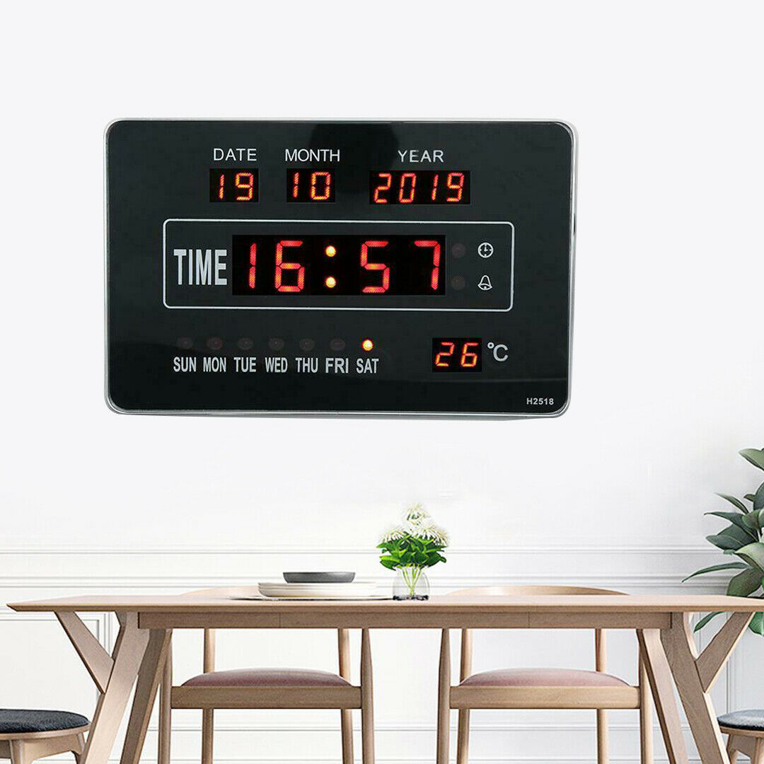 Large Digital Wall Clock LED Display Desk Time Temperature Calendar Date Week