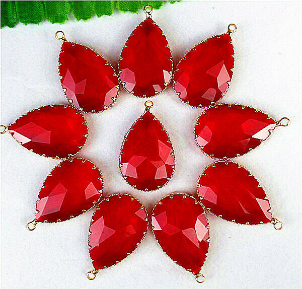 20Pcs 35x21x8mm Faceted Wrapped Red Titanium Crystal Teardrop Pendant Bead HH823
