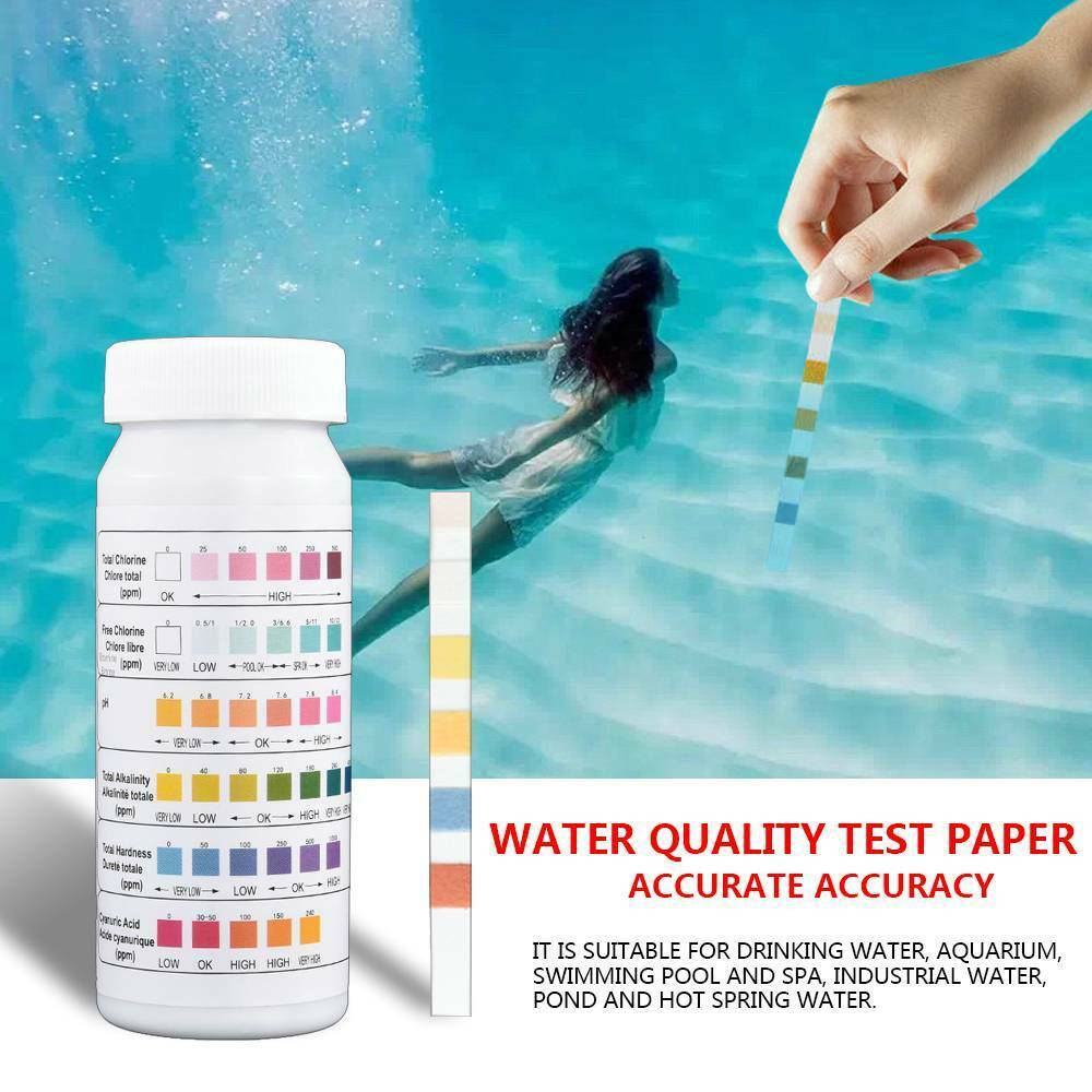 50 PCS Chlorine Dip Test Strips Hot Tub SPA Swimming Pool PH Tester Paper 6IN1