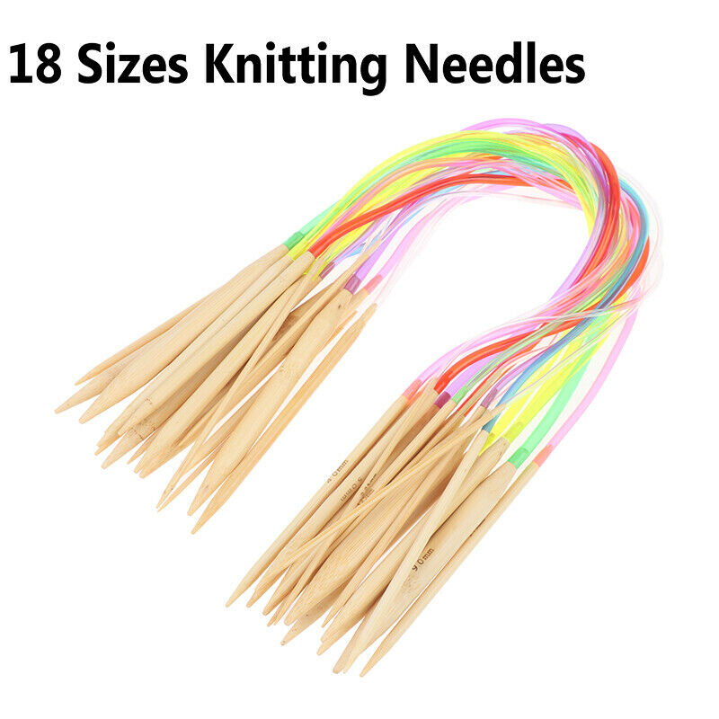 18pcs Bamboo Circular Knitting Needles Multicolor Cording 40cm Yarn Kniti.l8