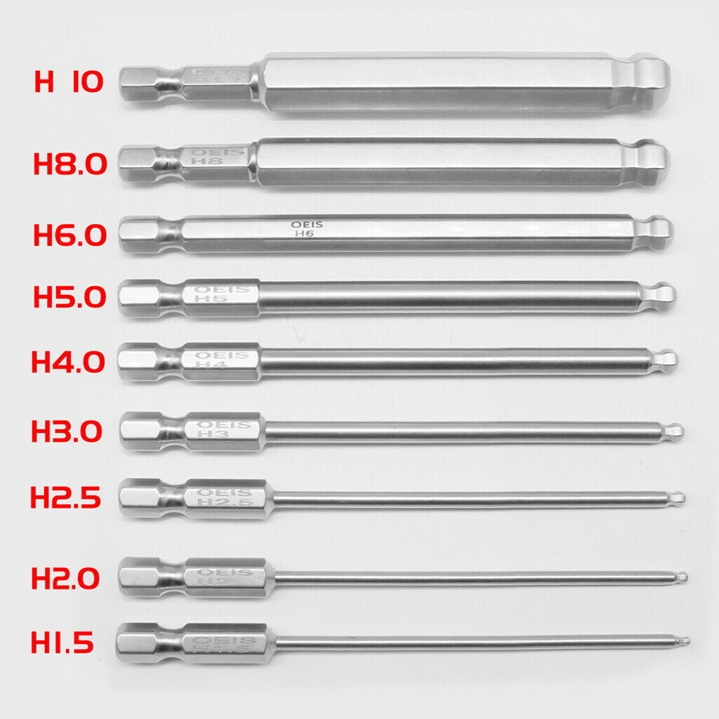 9pcs Magnetic Hexagon Screwdriver Bits Set H1.5-10 Spherical Hand Tools