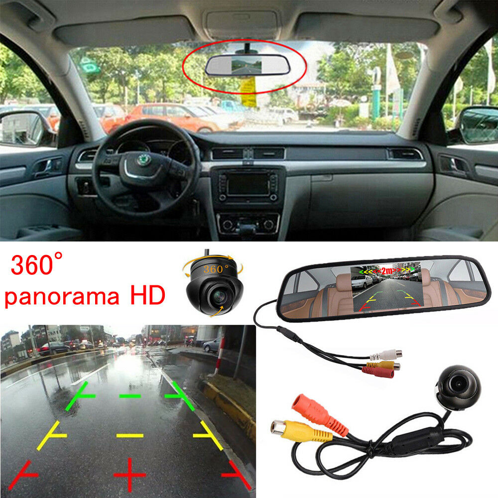 360Â° Rotatable HD Camera+4.3" Car SUV Rearview Backup Mirror LCD Display Monitor