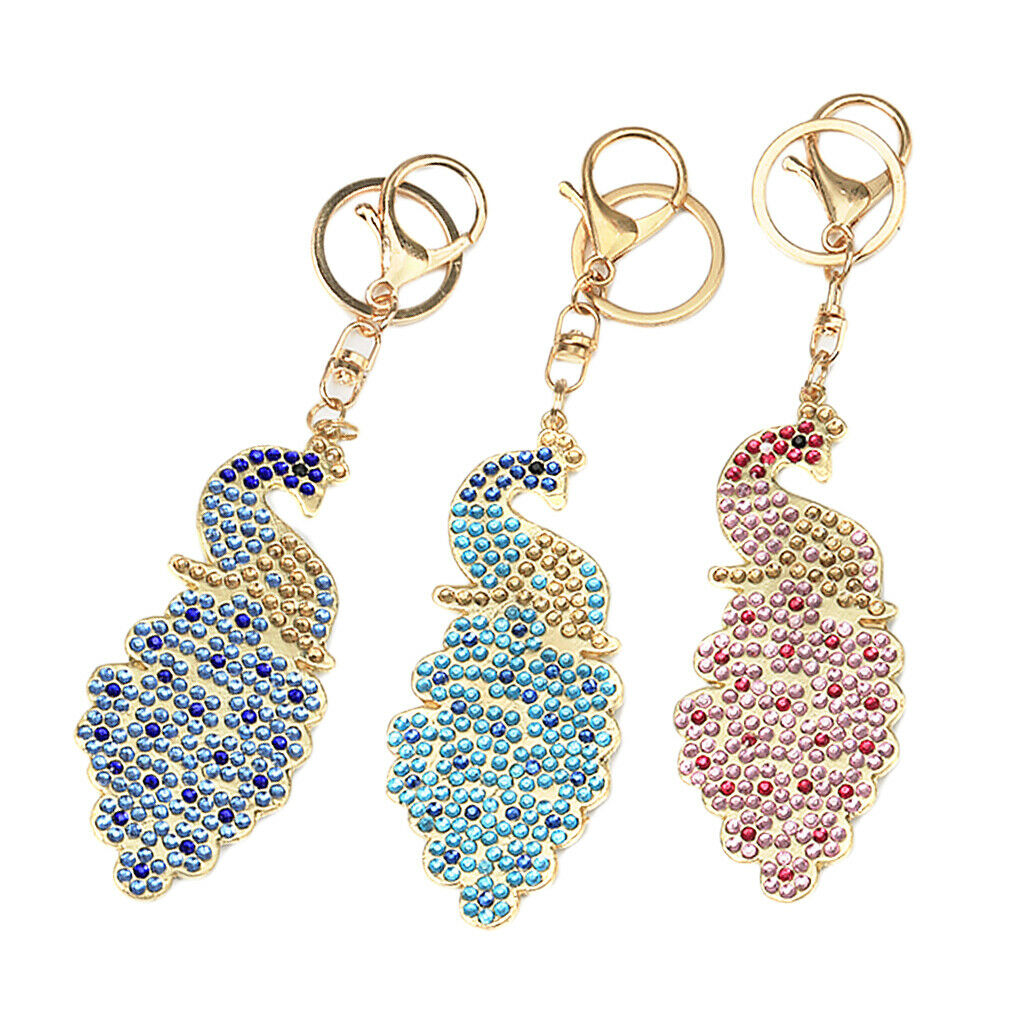 Mosaic Making Kits, DIY Full Drill Diamond Painting Keyring Cartoon Peacock