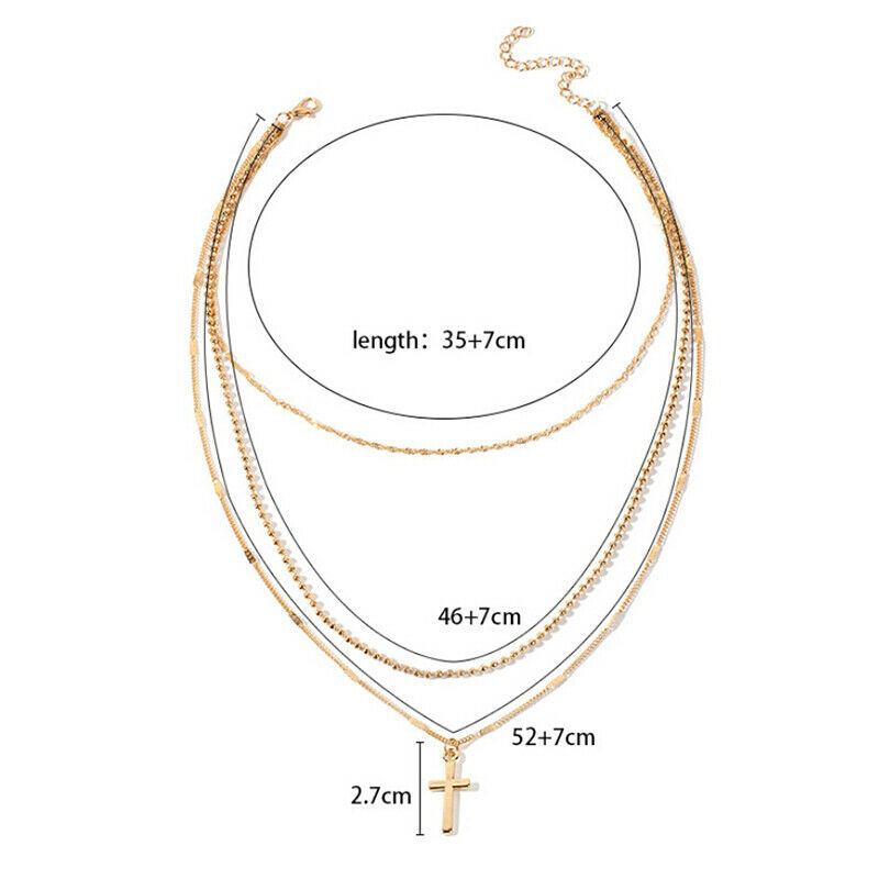 Bohemian Multi-layer Cross Pendant Chain Necklace Choker Statement JewelryGif Tt