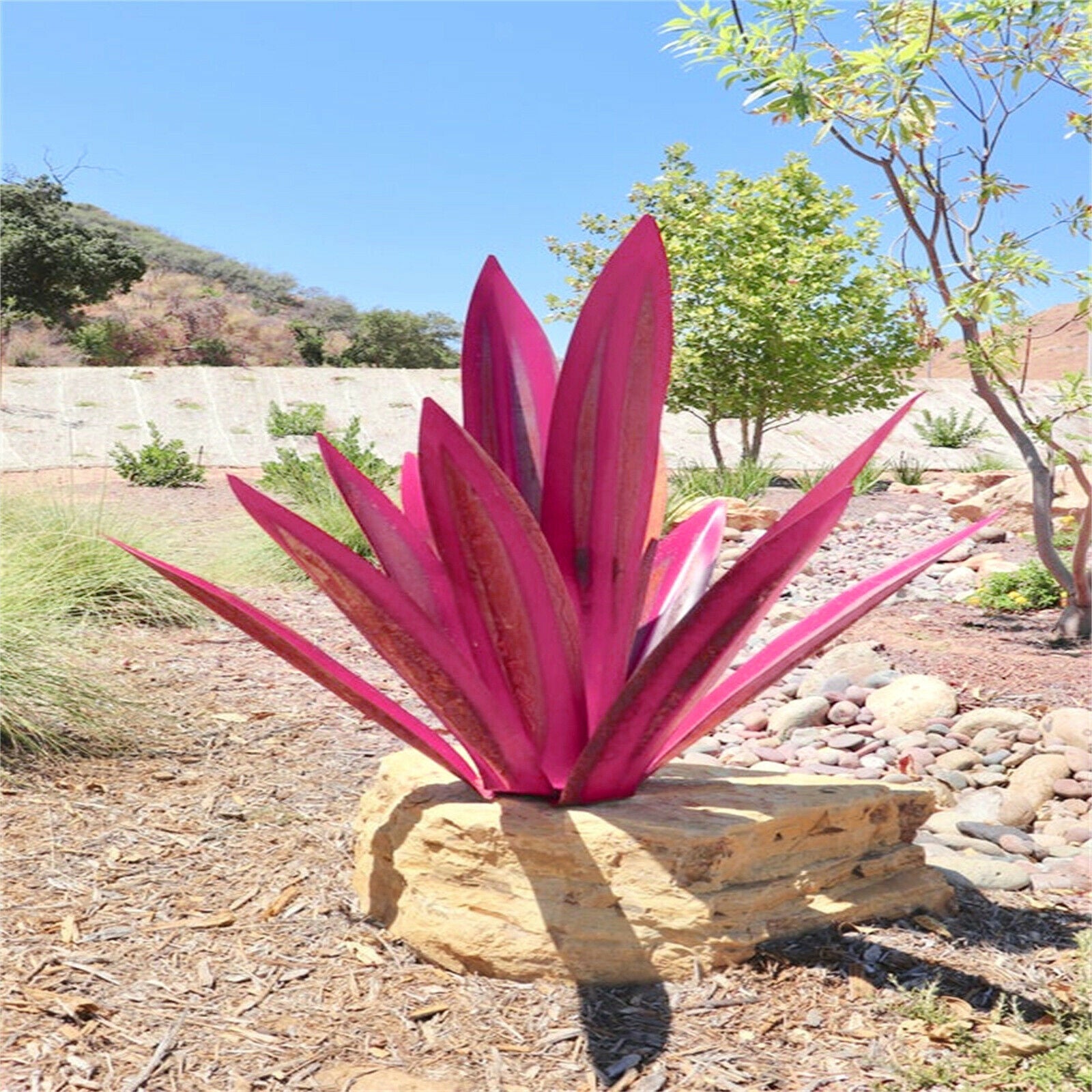 Decorative Agave Plant Hand Painted Garden Art Outdoor Home Decor pink 65cm