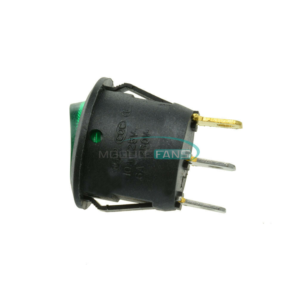 5Pcs Mini Round Switch Green 3Pin SPDT ON-OFF Rocker Snap-in