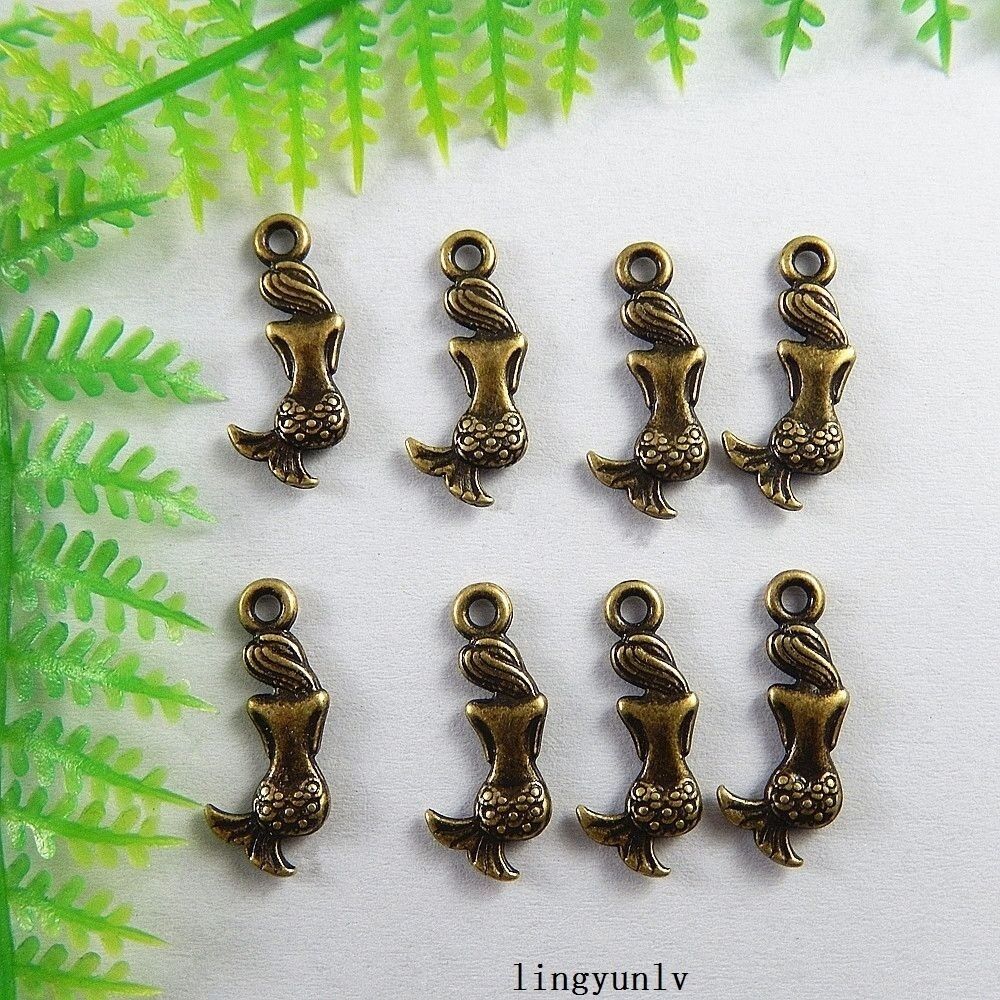 50pcs Antiqued Bronze Alloy Mermaid Charms Pendant Crafts Jewelry Making 51227
