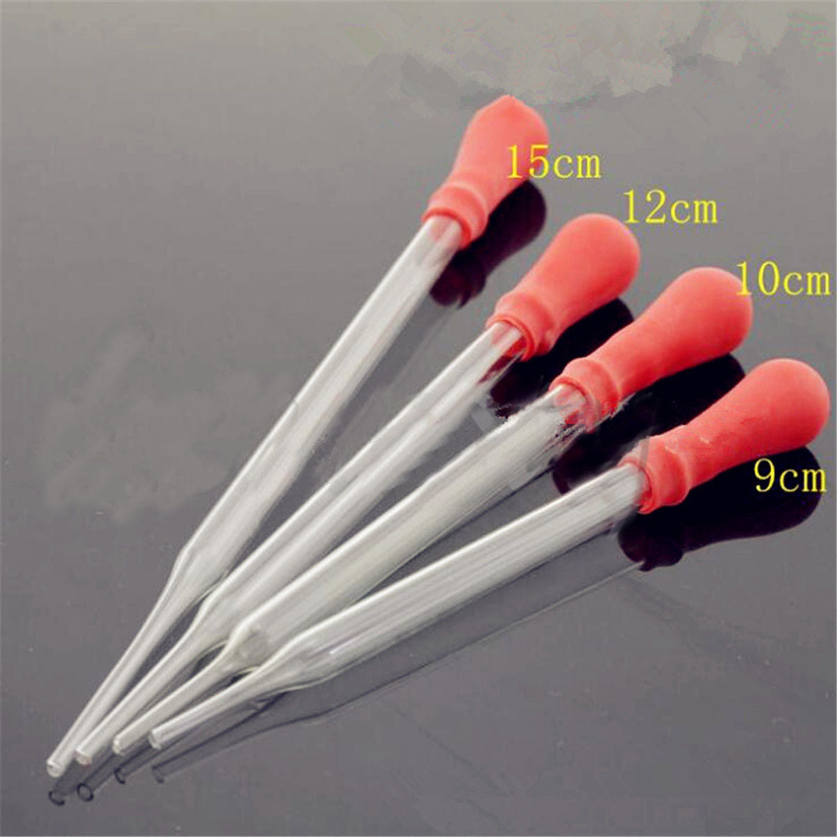 12Pcs Glass Medicine Laboratory Dropper Red Rubber Head Pipette Pipet 5ml