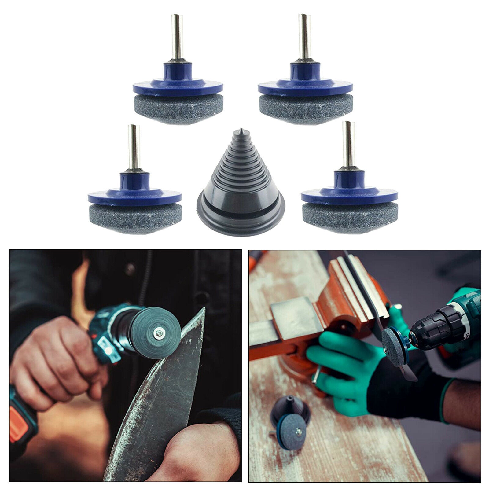4 Pack Mower Blade Sharpener with Metal Baffle Wear-Resistant + Balancer