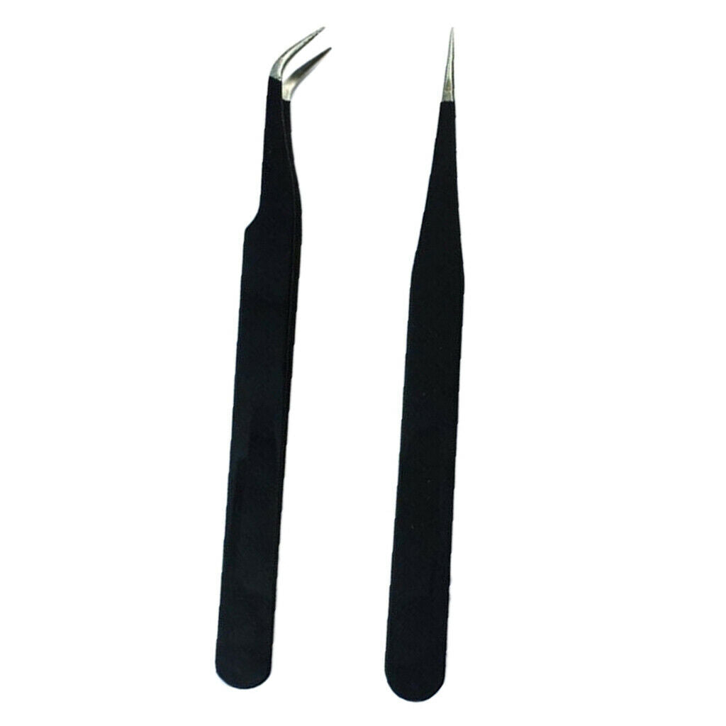 Pro Stainless Steel Curved & Straight Eyelash Extension Tweezers Make Up