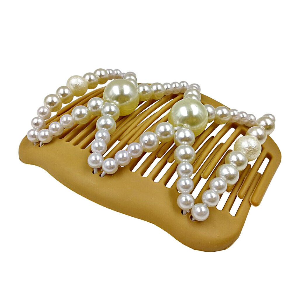 Pearls  Elastic Hair Clips Stretchy Double Hair Comb For Womens