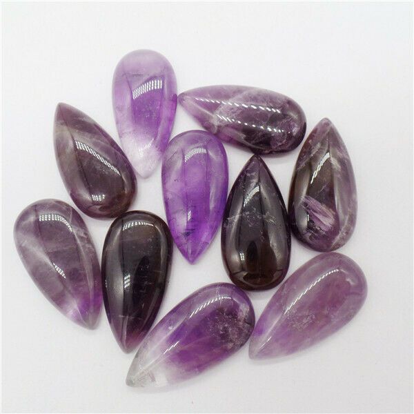 15Pcs 30x15x6mm Wholesale Natural Purple Amethyst Teardrop Cab Cabochon HH9650
