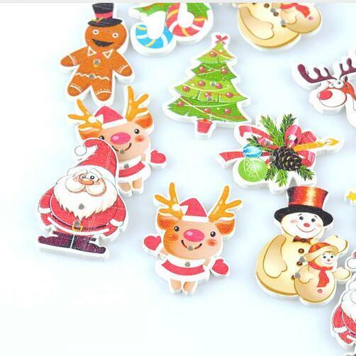 50X Mix Christmas botones de madera Flatback Scrapbooking Wooden Button Sewing