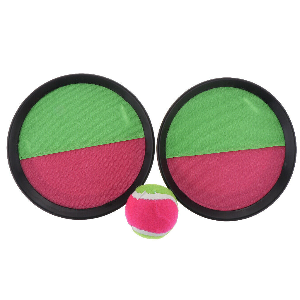 2X Throw Catch Bat Ball Game Sticky Racket Self-Stick Mitts+Elastic Ball Black