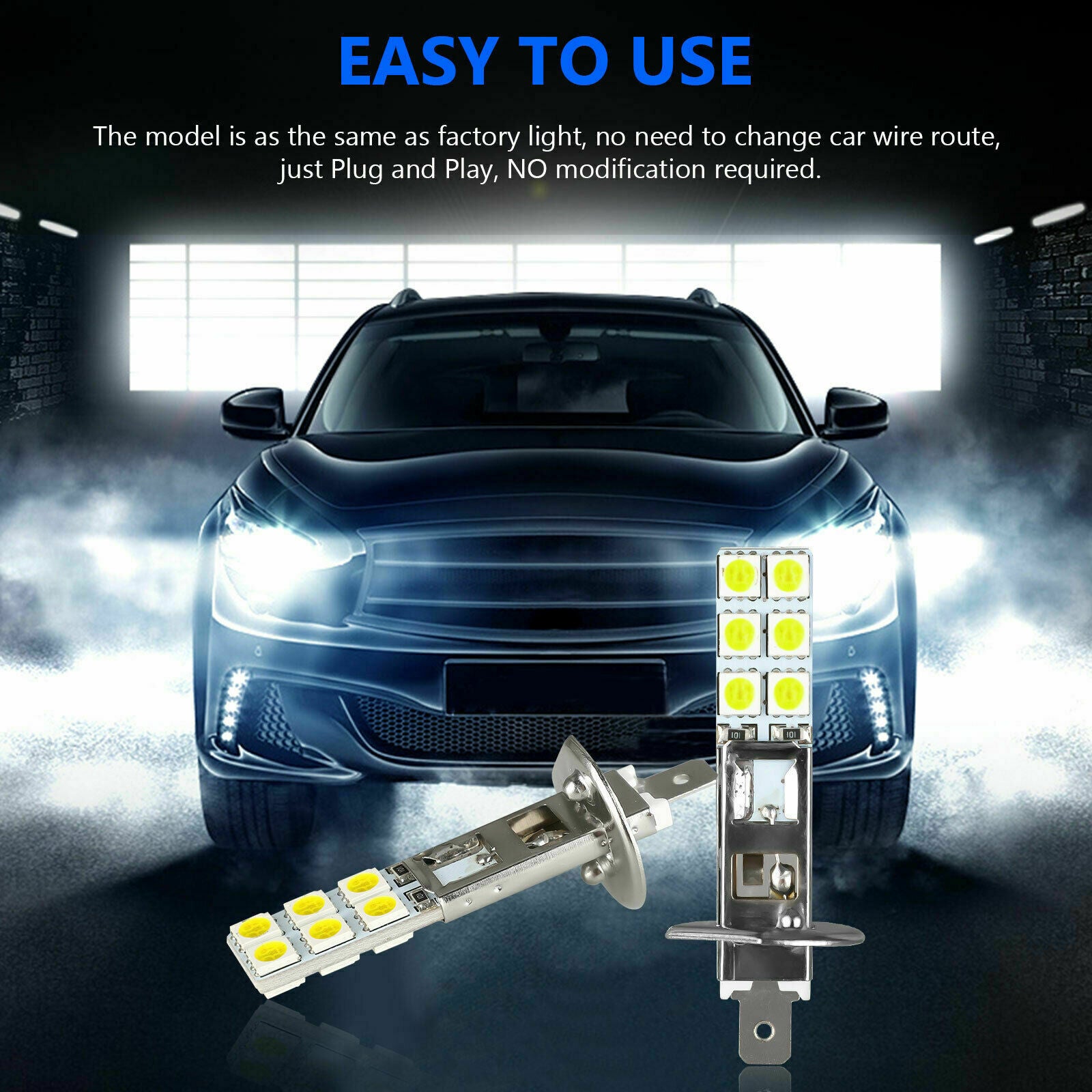 2PCS NEW H1 6000K Super White 55W CREE LED Headlight Bulbs Kit Fog Driving Light