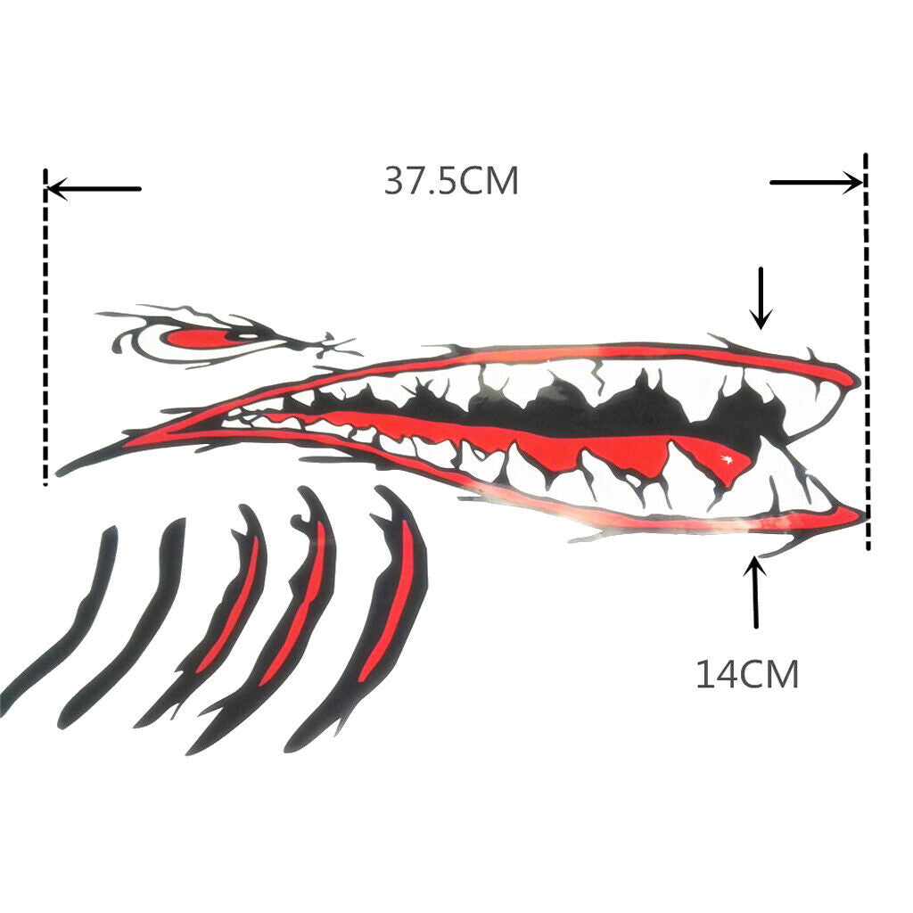 1 Pair Shark Teeth Mouth Gill Stickers Decals Kayak Boat Fishing Graphics