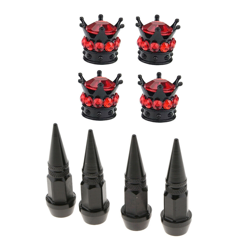 8x Spike+ Bling Diamond Tire Tyre Stem Valve Caps Car Vehicle Red+Black