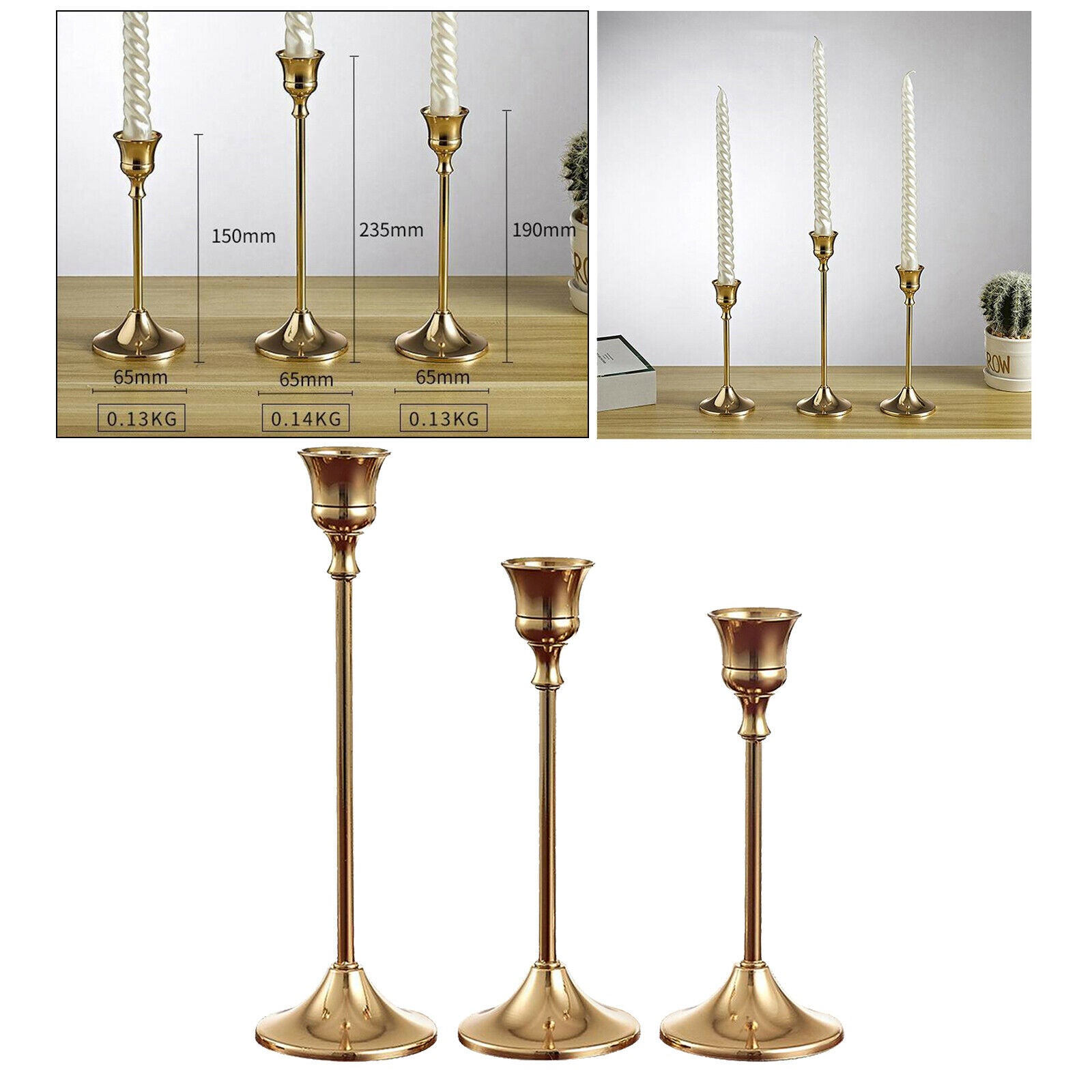 3x Metal Candle Stand Candlestick Holders Taper Stands Wedding Office Decor