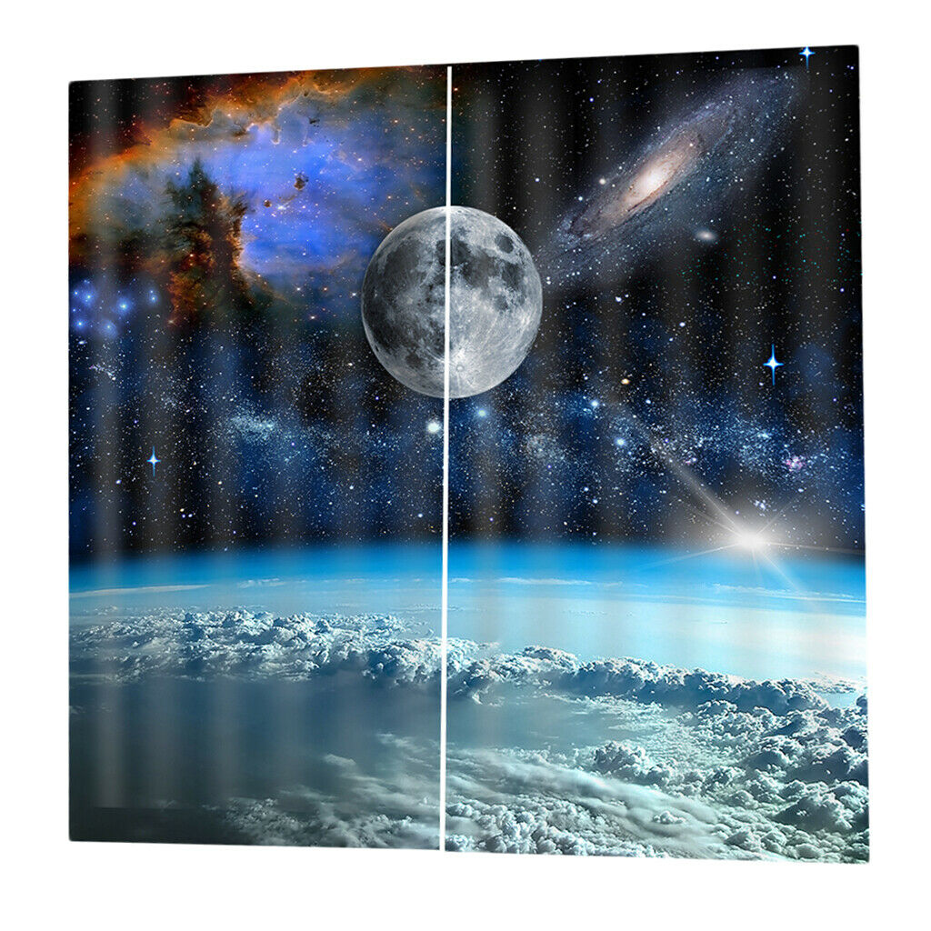 2 Pcs/Panels Outer Space Image Digital Printing Curtain Drapes Window Decor