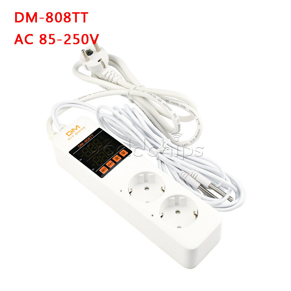 DM-808TT AC 85-250V Dual Smart Temperature Controller Power Outlet Socket 10A