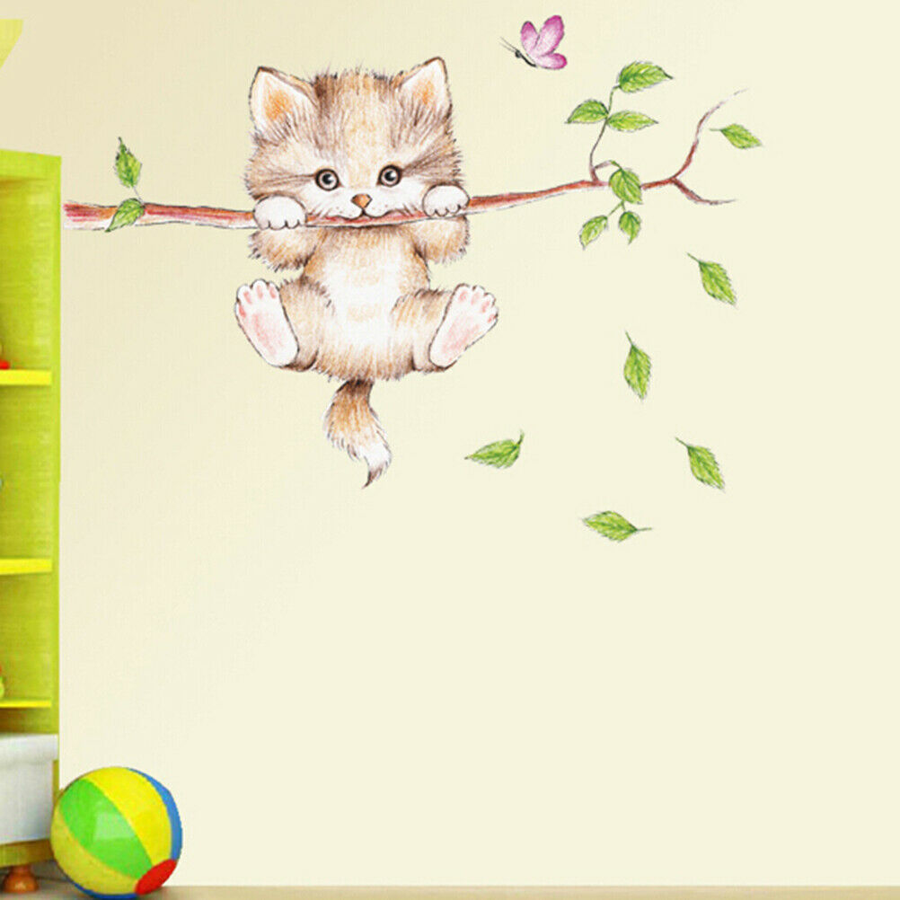 Cat butterfly tree branch wall stickers kids room home decoration wall de.l8