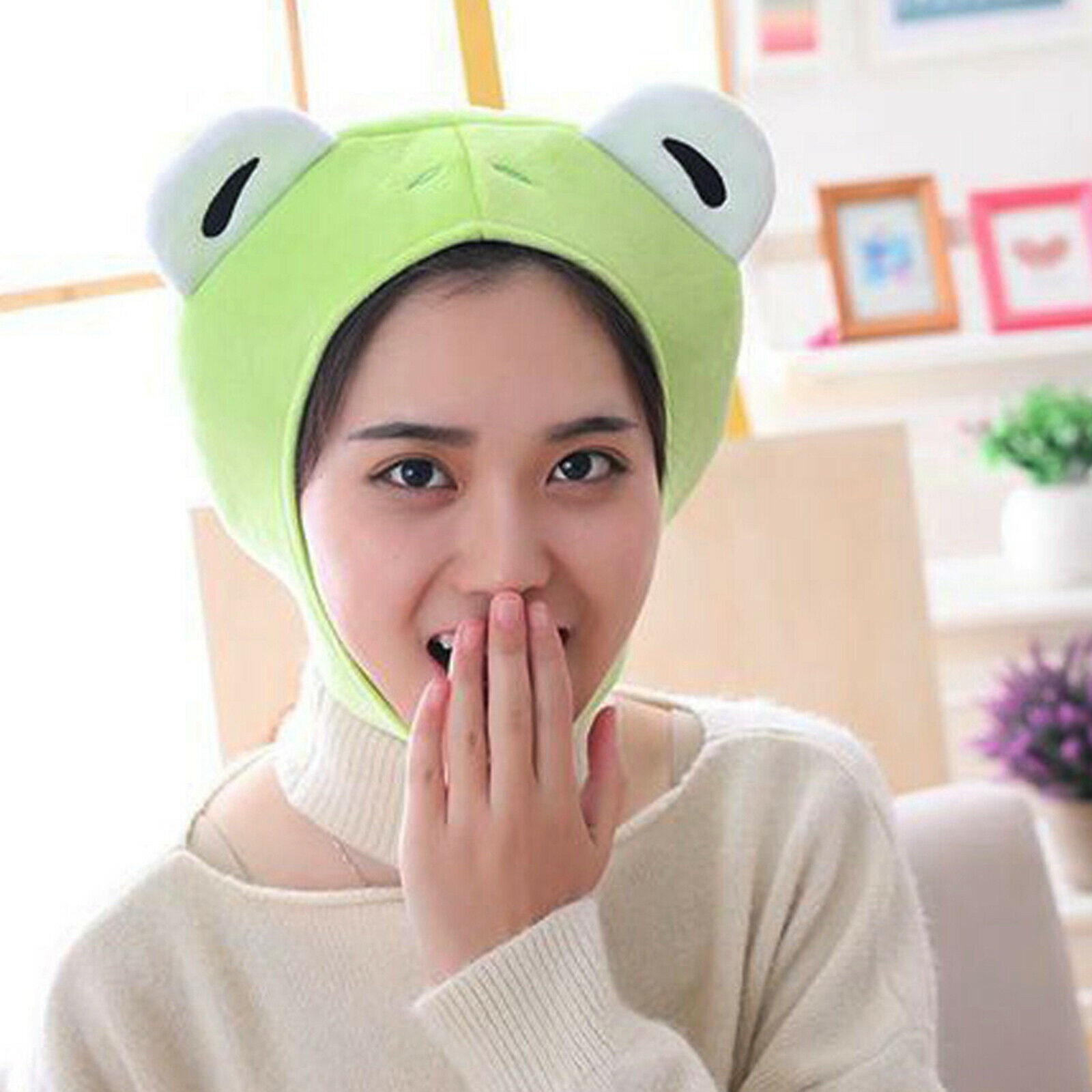2pcs Bunny Ear Hat Plush Head Warmer Party Funny Frog   Beanie New Year