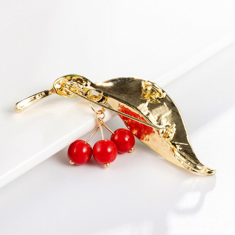 Enamel Cherry Piercing Brooch Pin Collar Decor Badge Corsage Jewelry Women Gi Qx