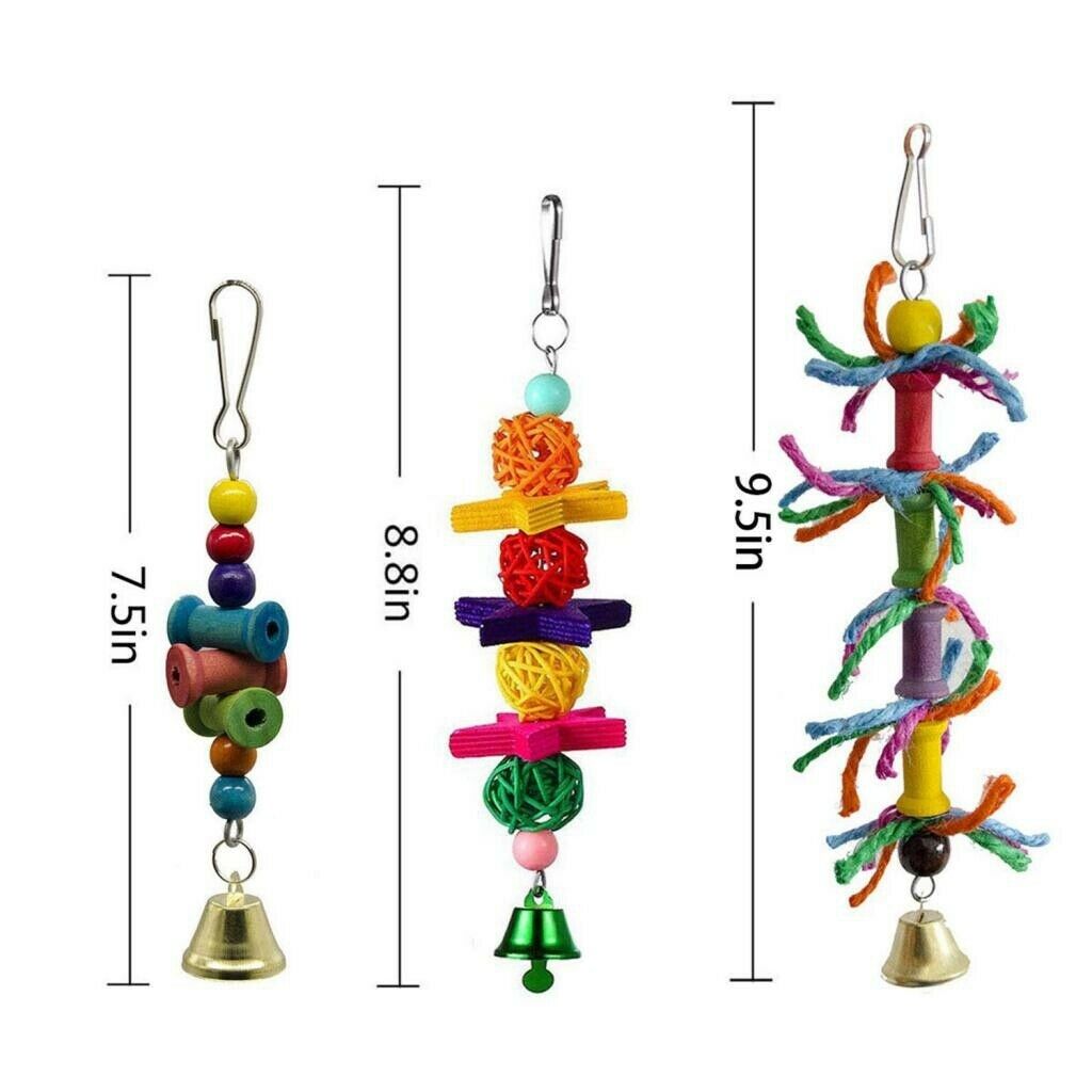 8 Pieces Perfect Hanging Chew Toys, Colorful Parrot Chewing Toys with A Bell