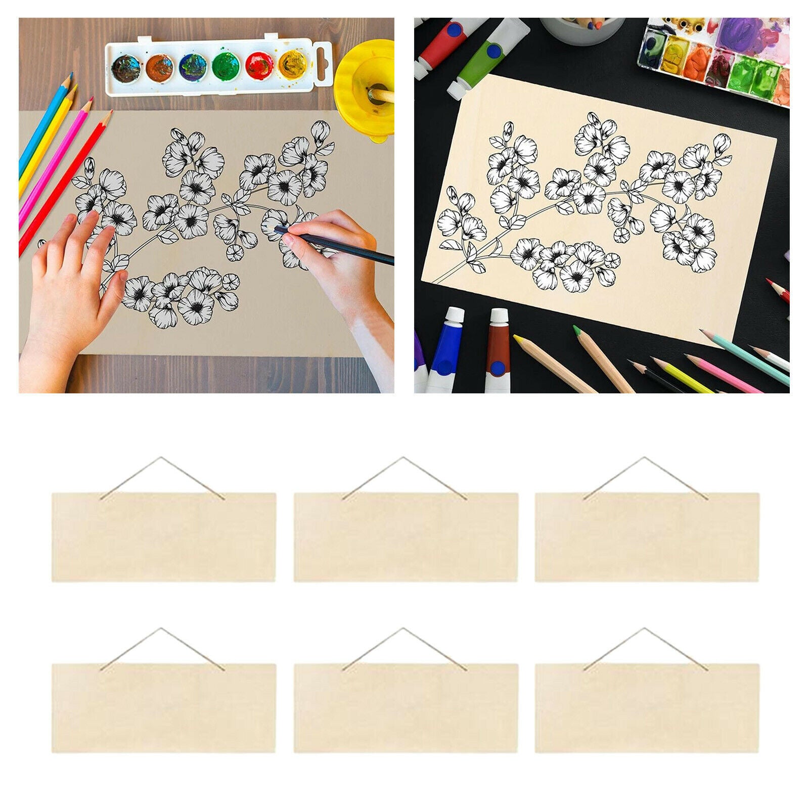 6Pieces Unfinished Hanging Wood Plaques Bulk Plain Cutout Wooden Sign DIY