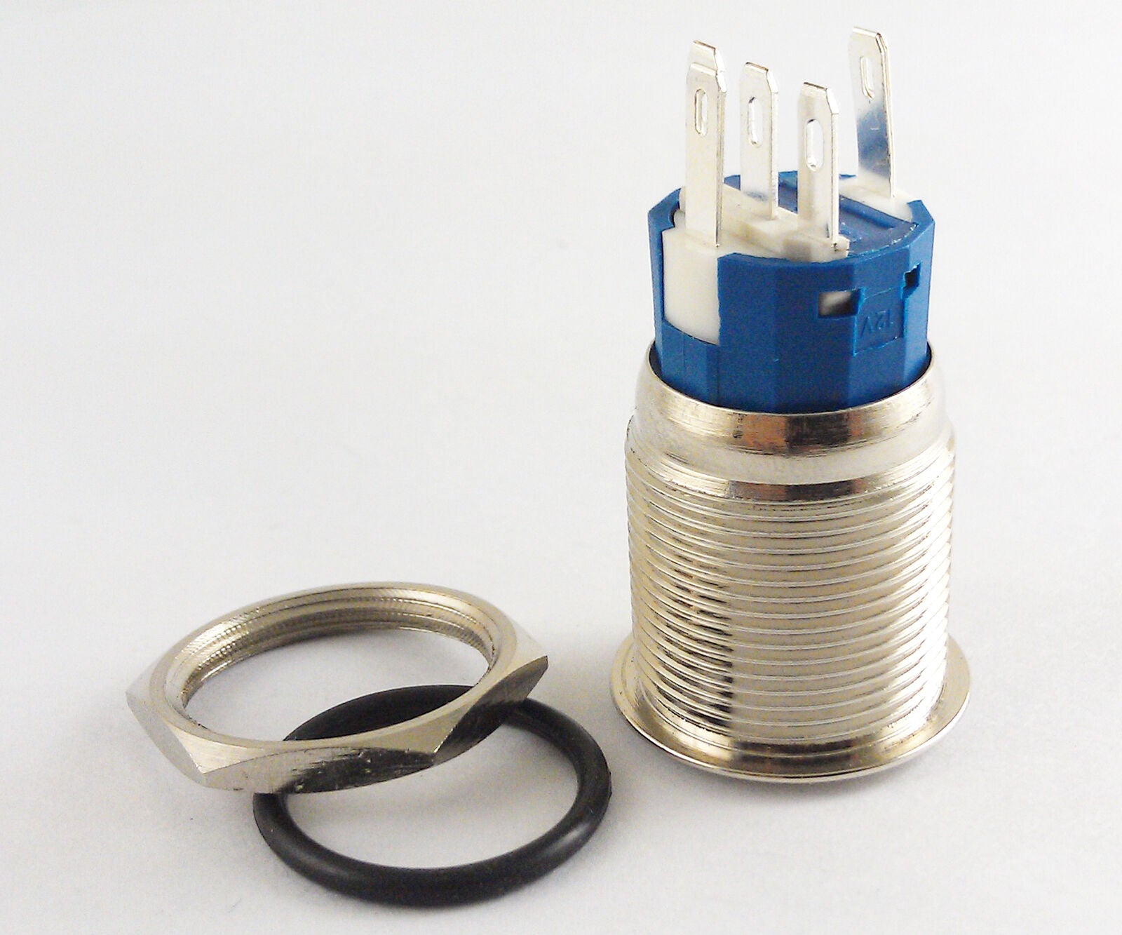 1pc Metal Flat Blue Led Push Button Waterproof Self-Locking Switch 19mm QN19-C5
