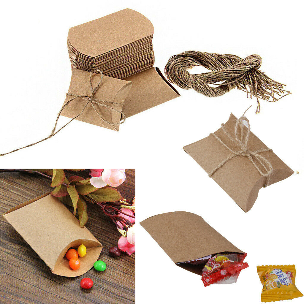 Wholesale 50 Brown Shabby Rustic Sweets Candy Gift Pillow Boxes Party Favor