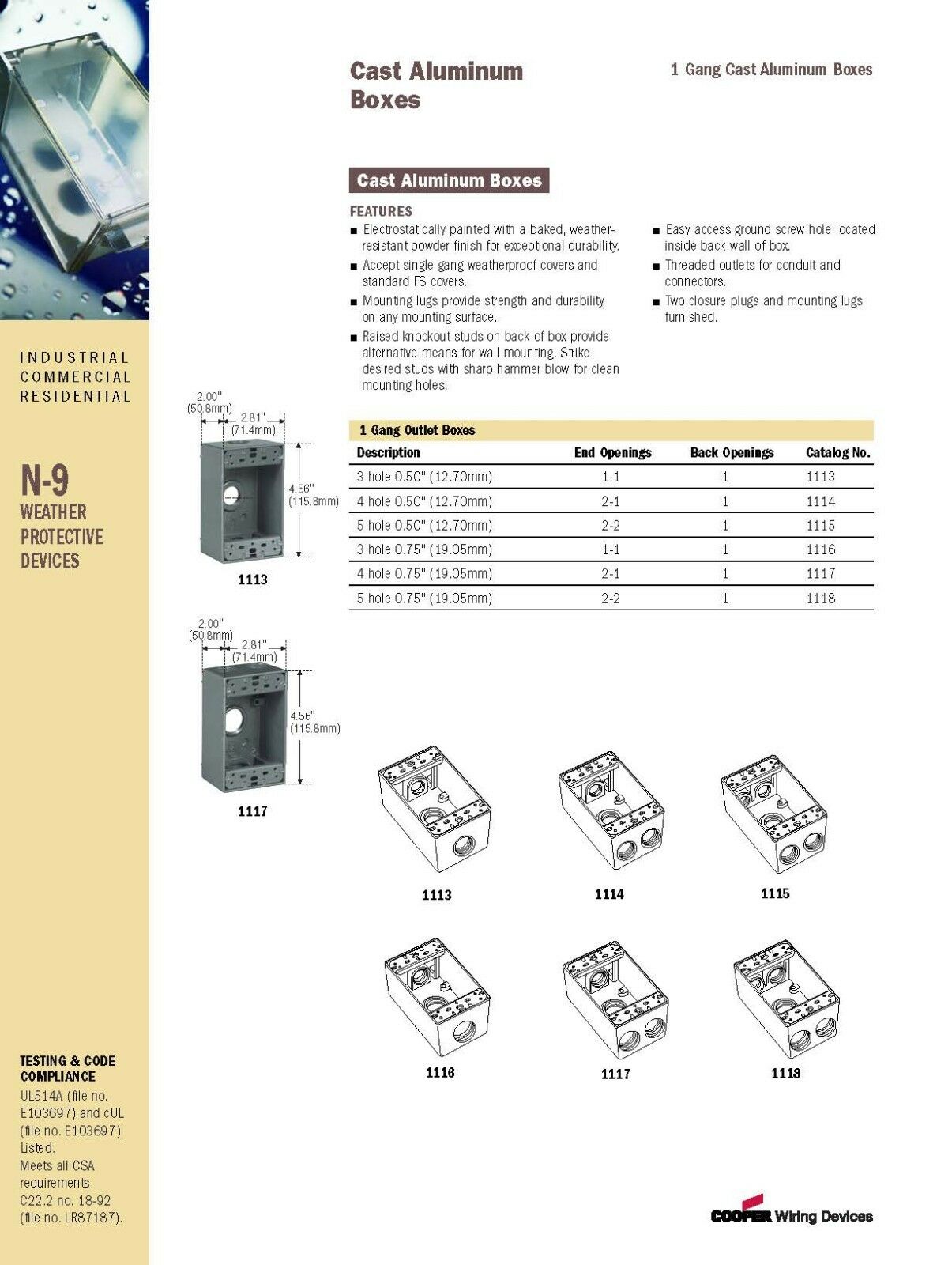 1pcs- Cooper Wiring 1116  Weatherproof 1 Gang Outlet Boxe