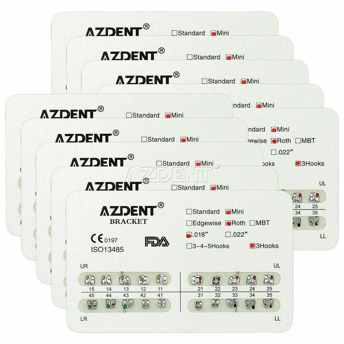 50packs Orthodontic Metal Braces Brackets Dental Roth 018 Hooks 3-4-5 AZDENT