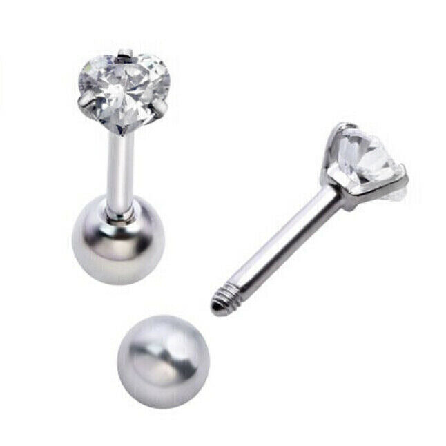 2pcs 16G Heart Crystal Ball Tragus Lip
